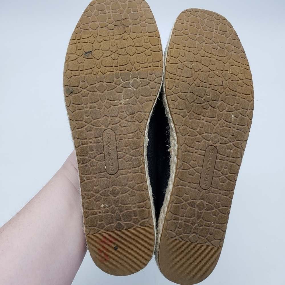 Frye and Co. espadrille flats Women US 7 Black faux leather cream raffia trim - Picture 8 of 11